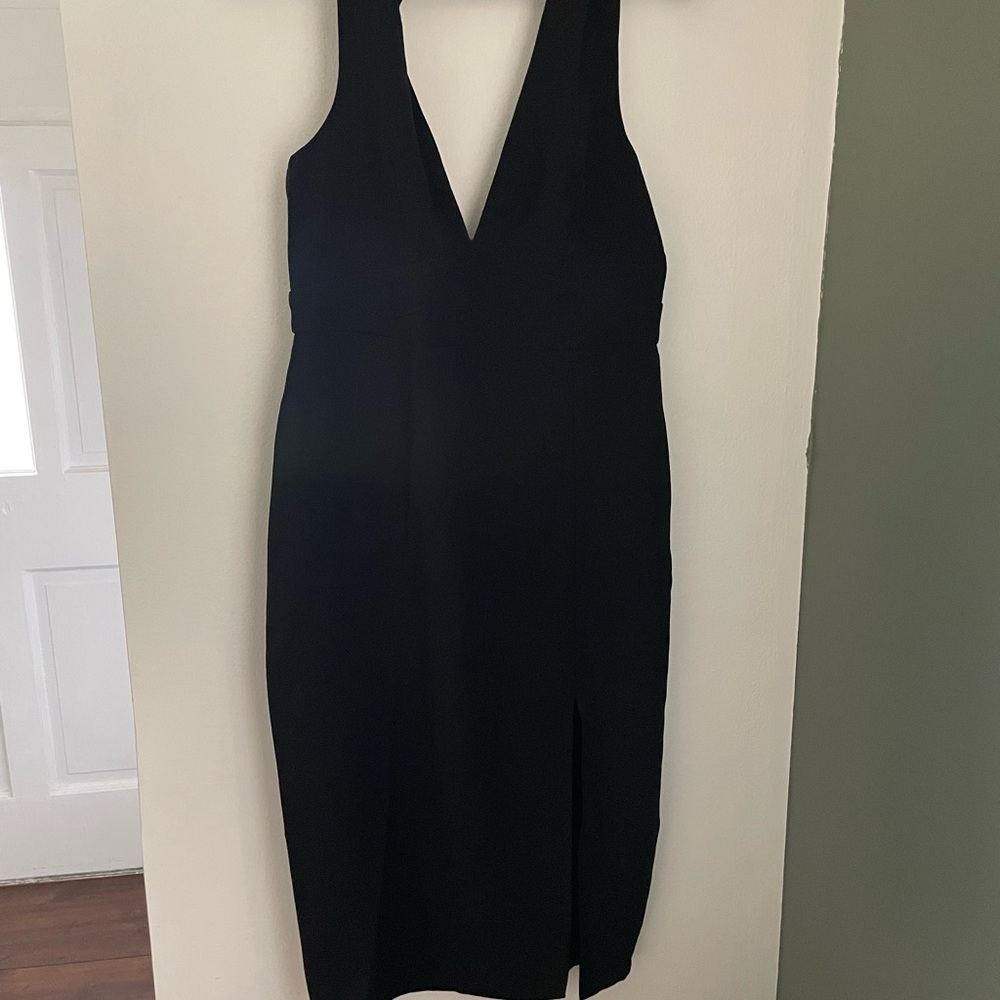 re:named Black Plunge Neck Sheath Dress